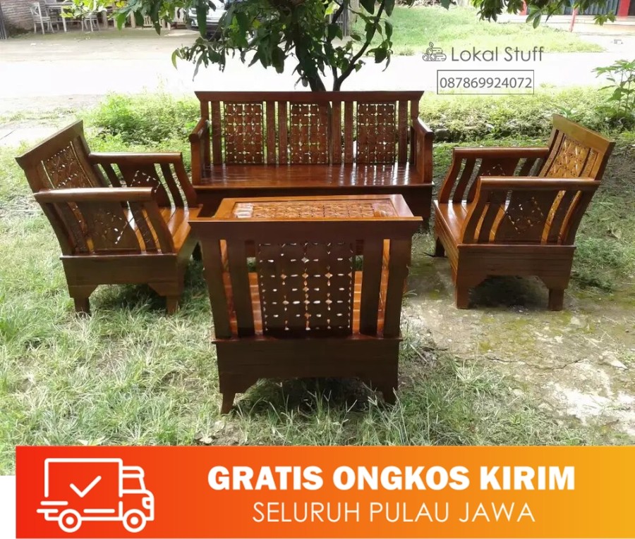 Kursi Meja Tamu Model Prabowo Klasik Full Ukiran Kayu jati Perhutani